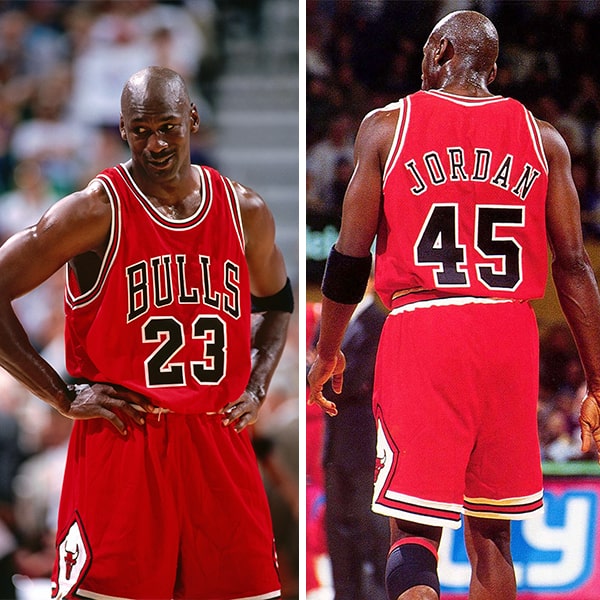 Why did Michael Jordan's jersey number change from 23 to 45 during